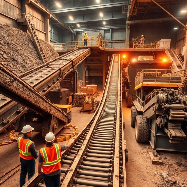 Key applications in mining plants including conveyor belt systems, crushing equipment and bulk material handling systems