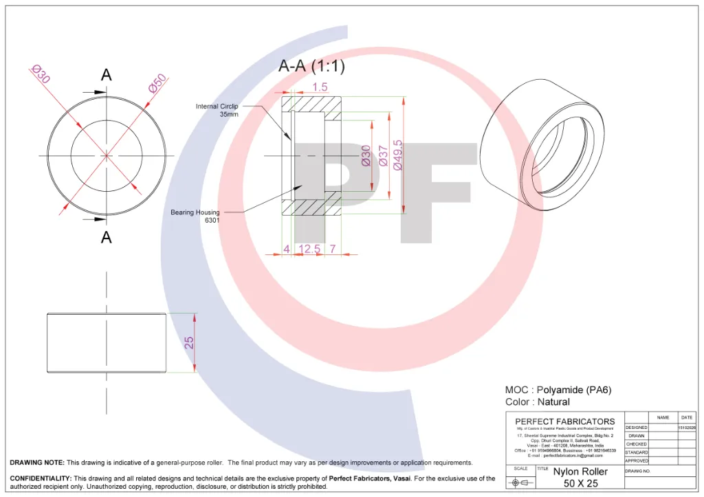 50 X 25 Nylon Roller Technical Details Drawing.webp