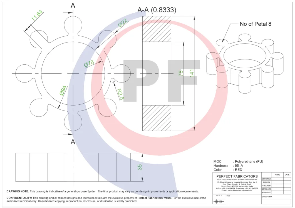 PTM 6 141X94X78X35 Polyurethane Spider Technical Detail Drawing.webp