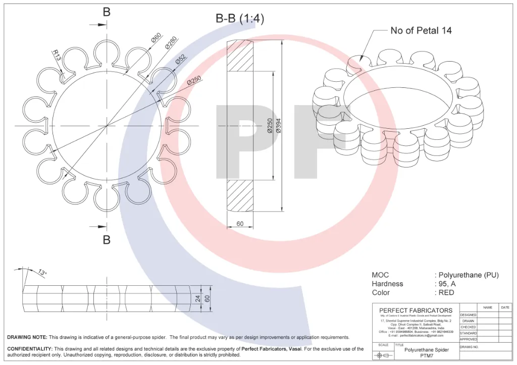 PTM7 394 X 280X 250 X 60 Polyurethane Spider Techical Details drawing.webp