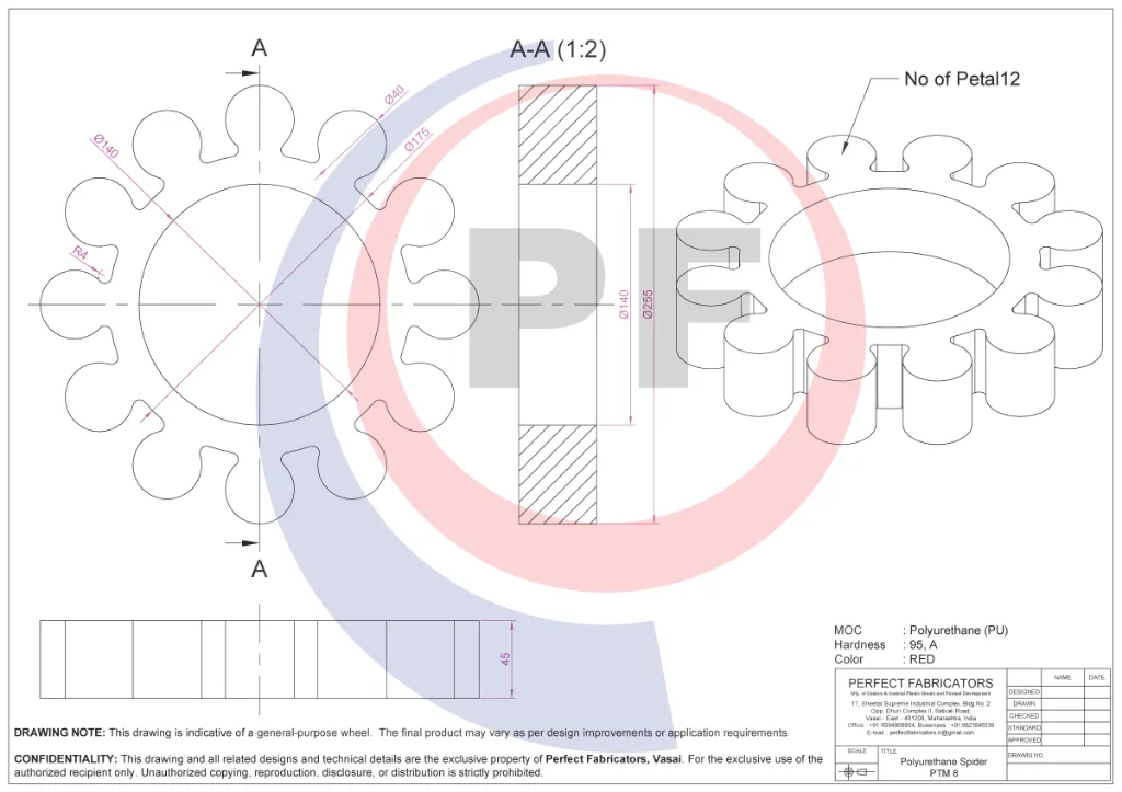 PTM8 Polyurethane Spider Technical Detail Drawing.webp