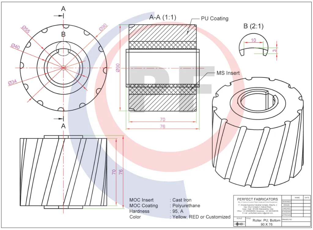 Roller, PU, Bottom, 90X76 Technical details drawing.webp