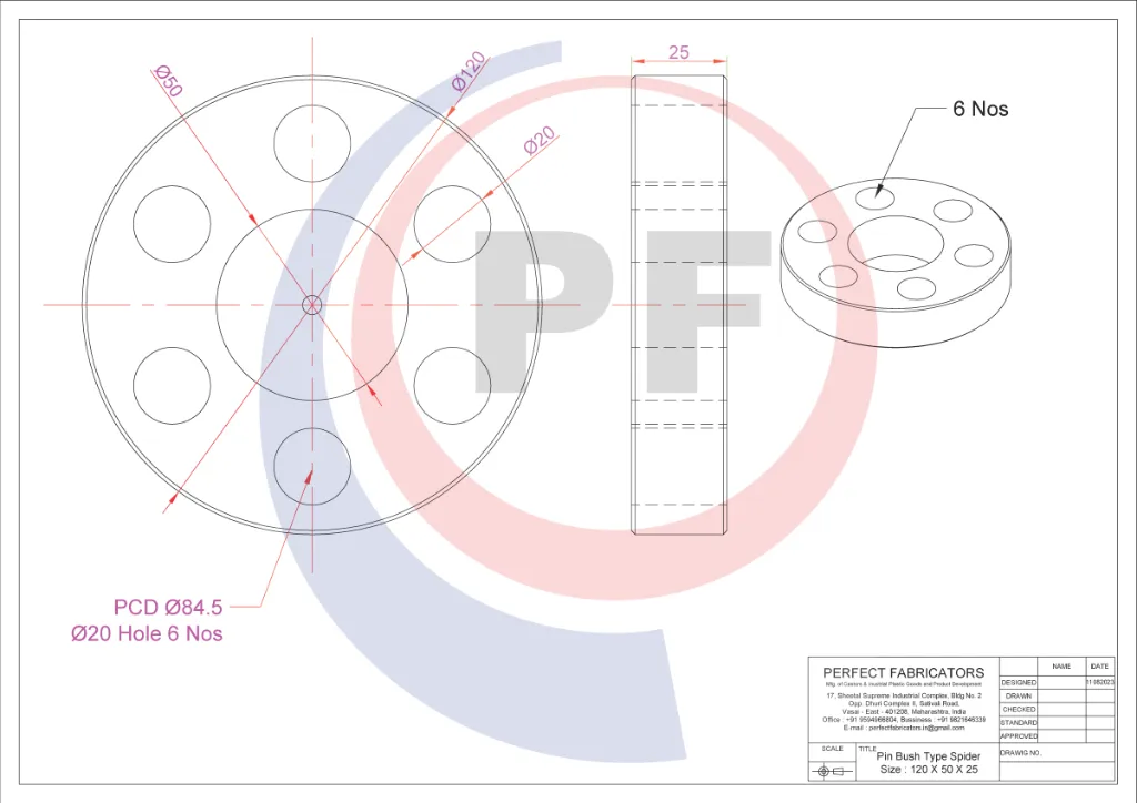 Pin Bush Type Spider 120 X 50 X 25 Technical detail drawing.webp