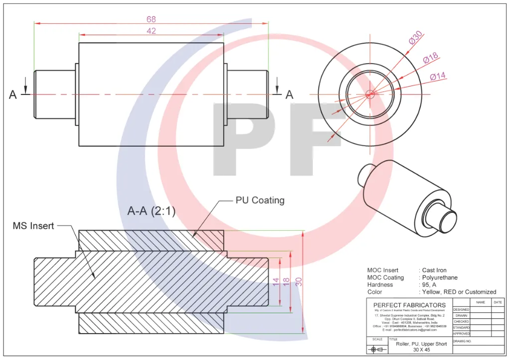 Roller, PU, Upper Short, 30X45 Technical Details.webp