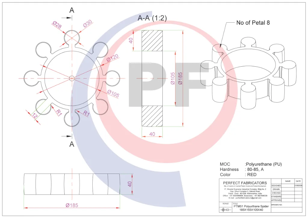 PTM51 Polyurethane Spider techinal detail drawing.webp