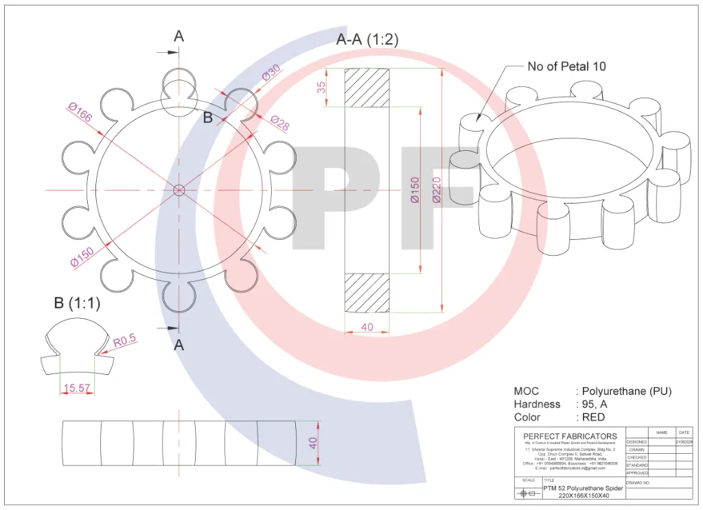 PTM52 Polyurethane Spider Technical detail drawing.webp