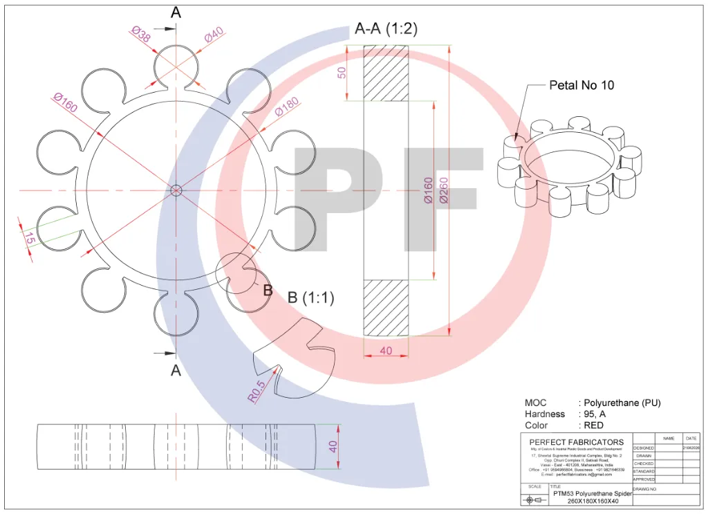 PTM53 Polyurethane Spider Technical detail drawing.webp