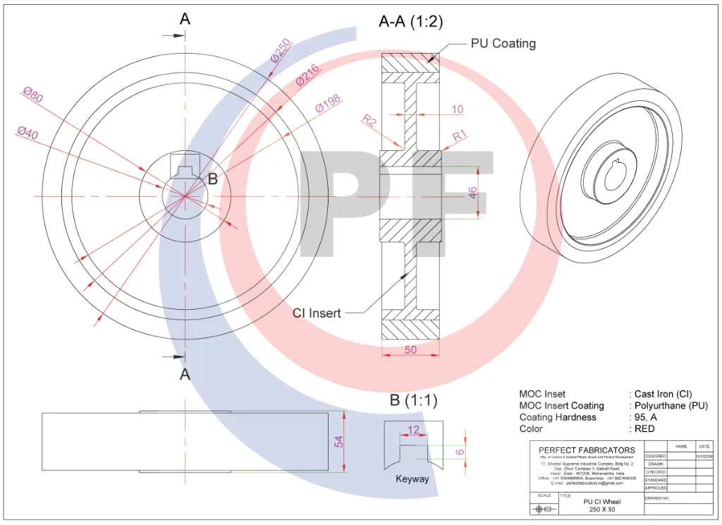 250 X 50 PU CI Wheel Technical Detail Drawing.webp